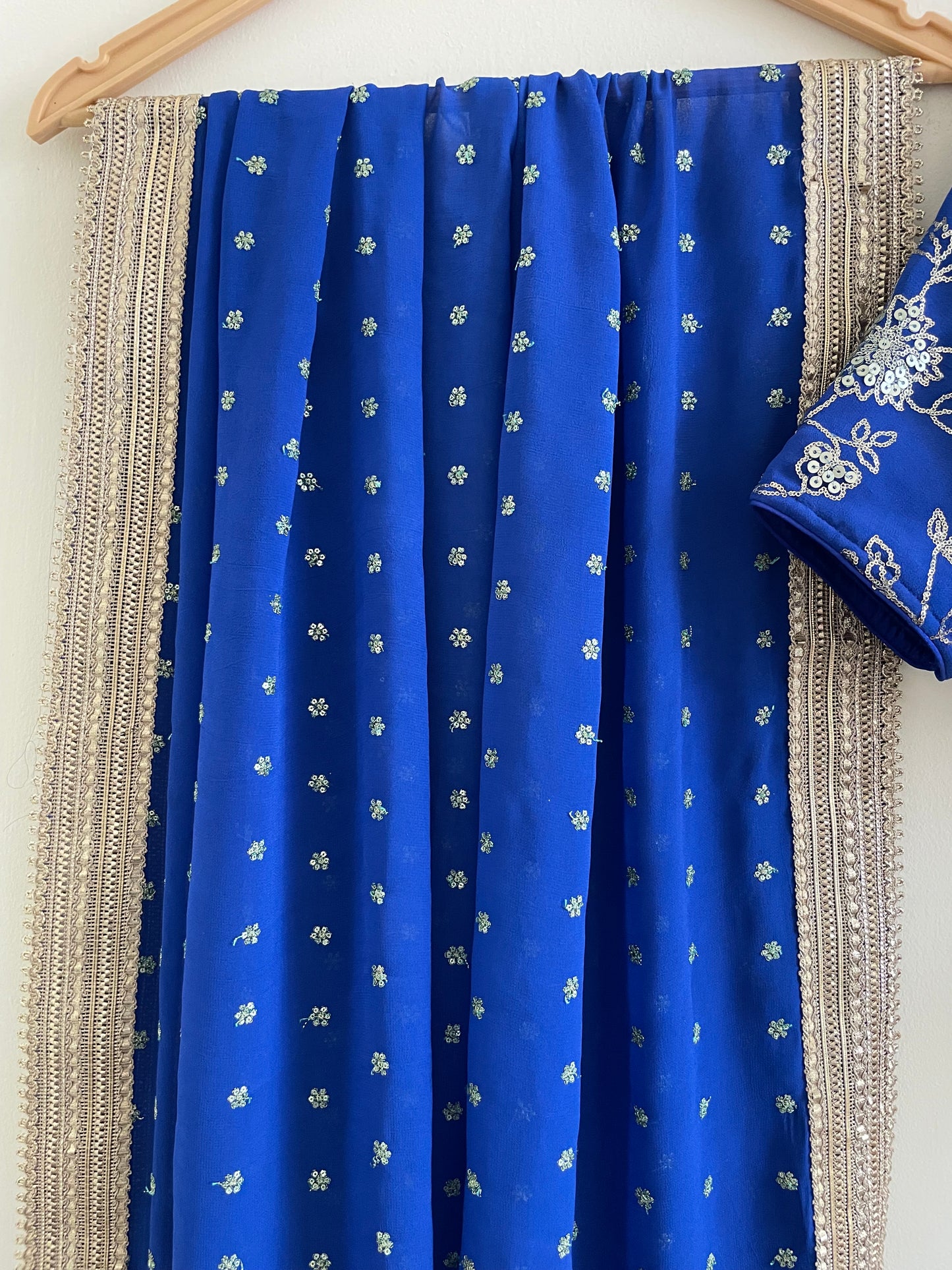 Royal Blue Raw Silk Lehenga with Embroidered Georgette Blouse & Dupatta