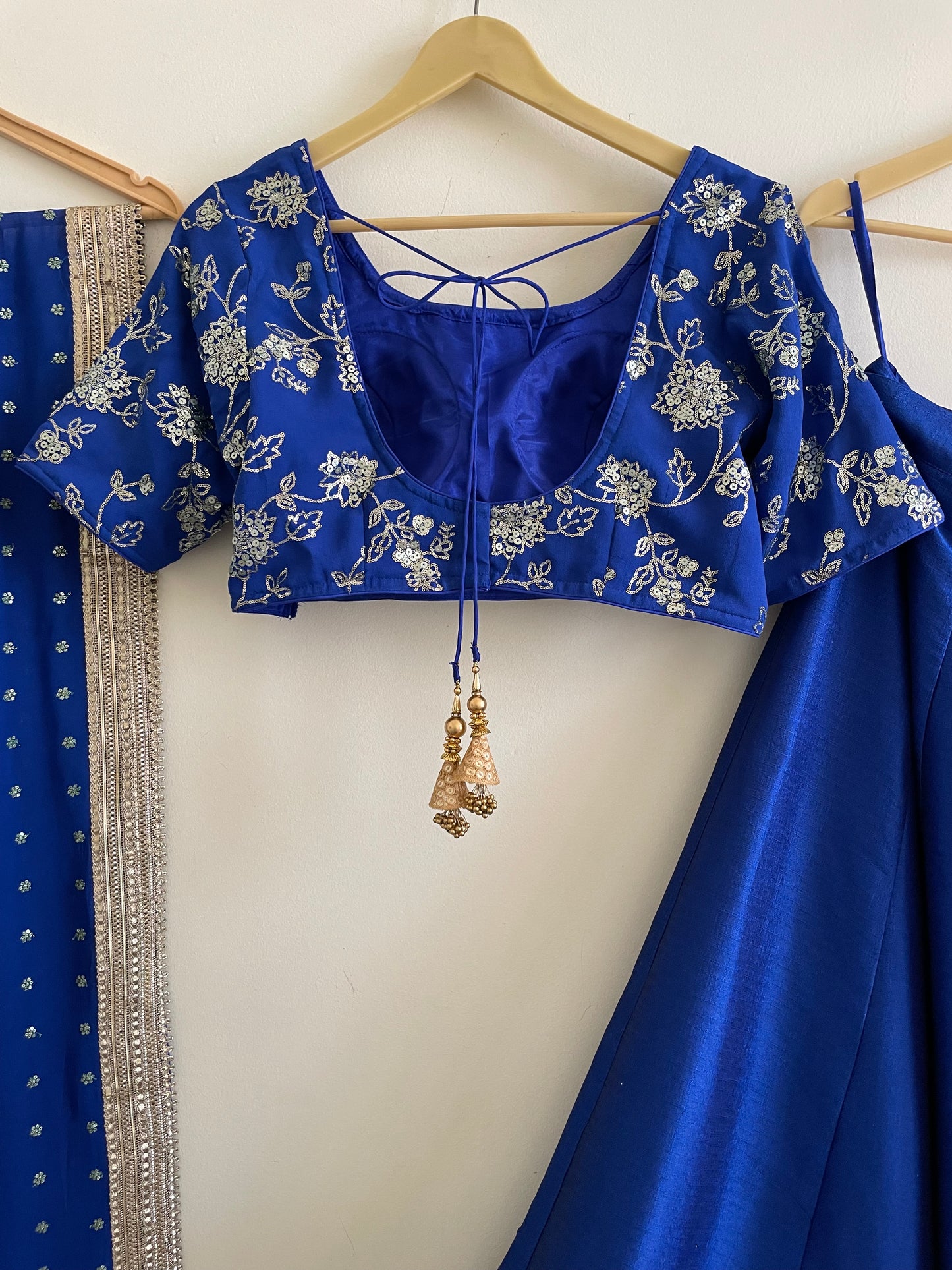 Royal Blue Raw Silk Lehenga with Embroidered Georgette Blouse & Dupatta