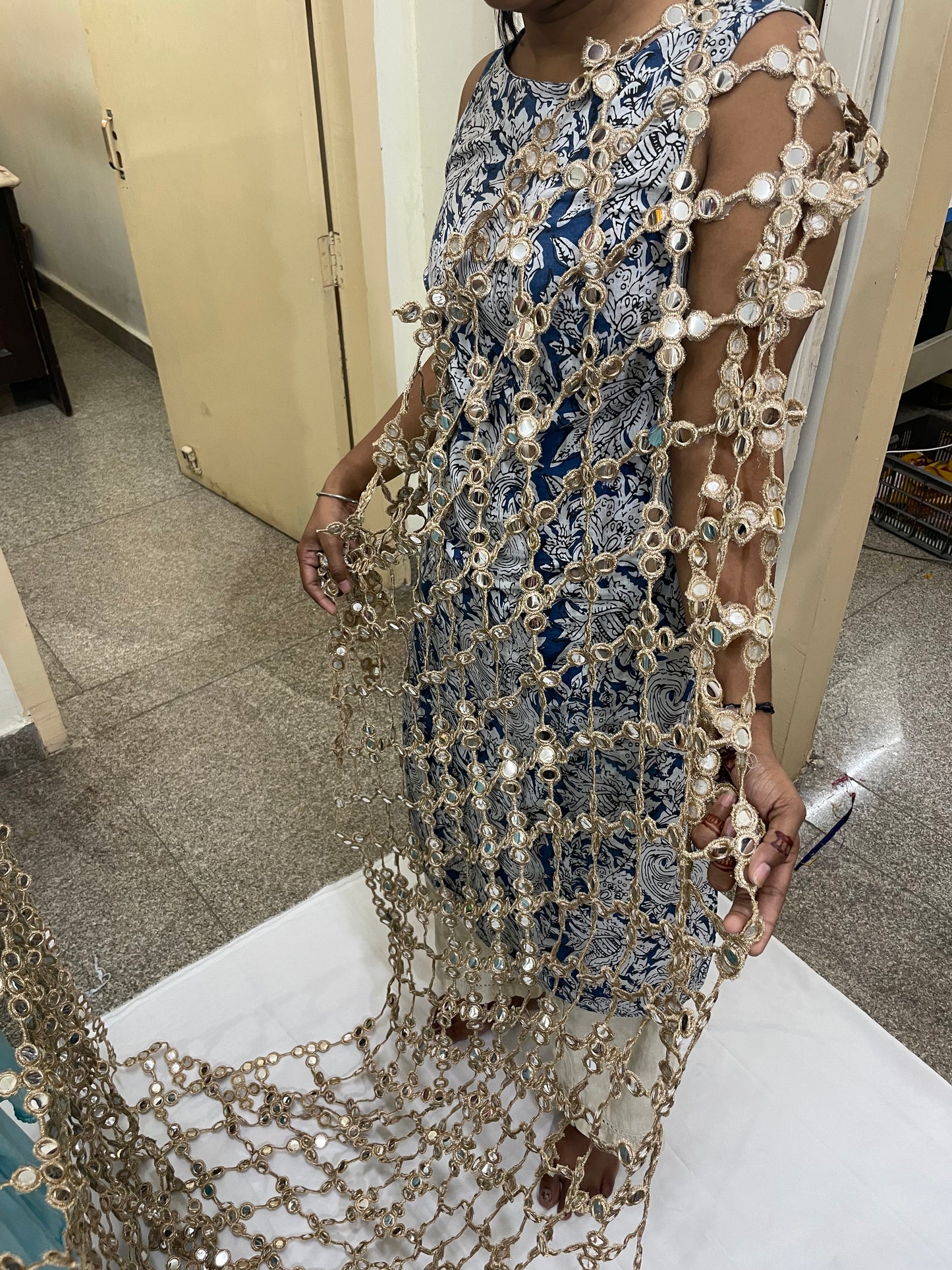 Posheeda Sheesh Dupatta Wedding Odhni Golden Mirror Work