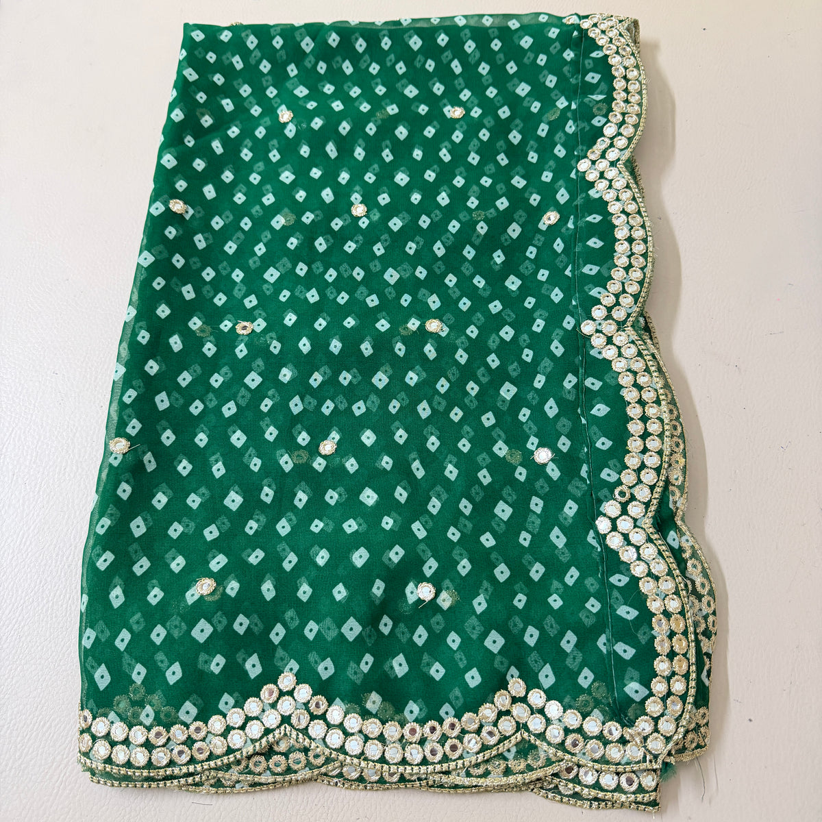 Bandhani Georgette Dupatta with Foil Mirror Embroidery