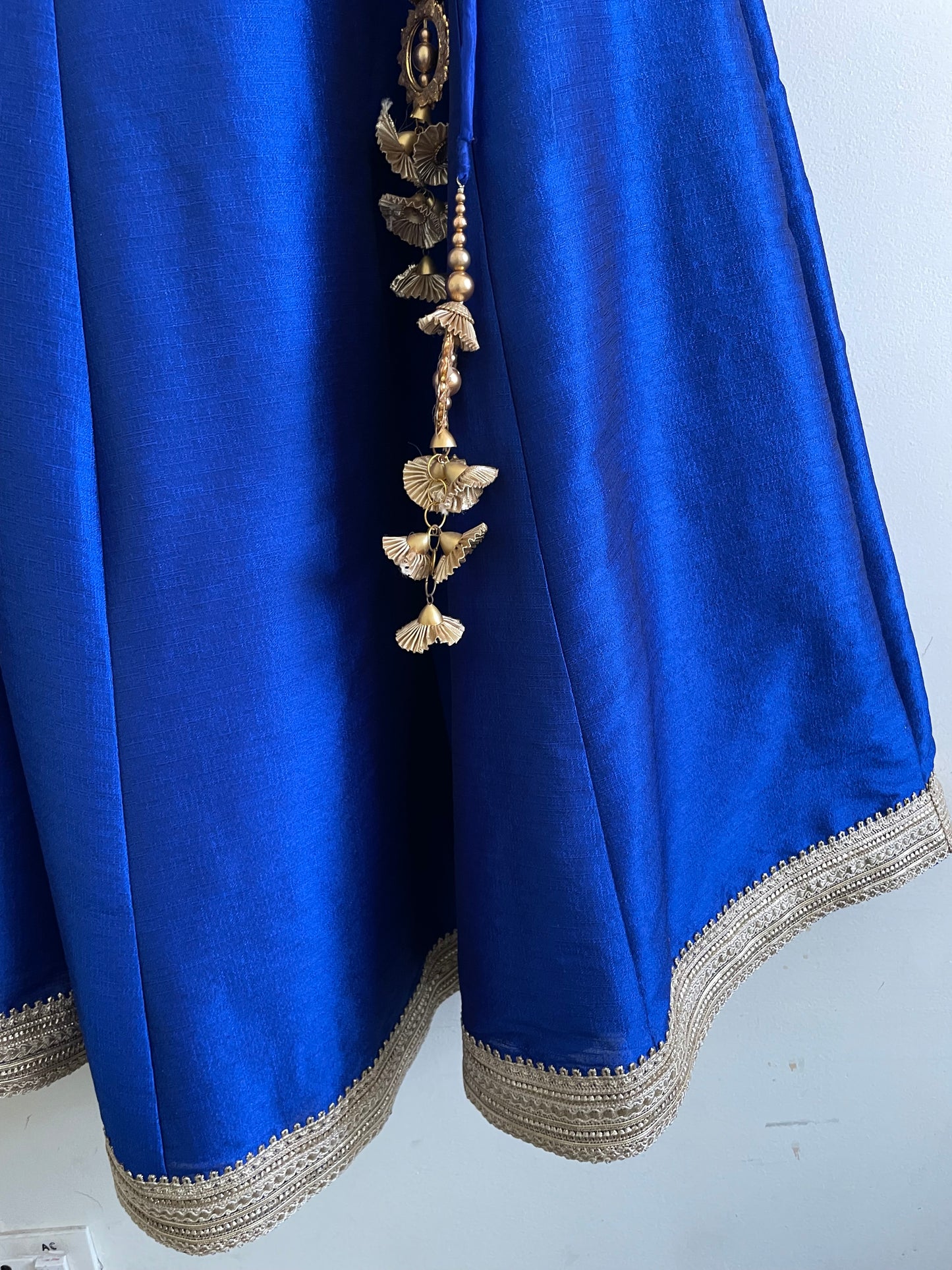 Royal Blue Raw Silk Lehenga with Embroidered Georgette Blouse & Dupatta