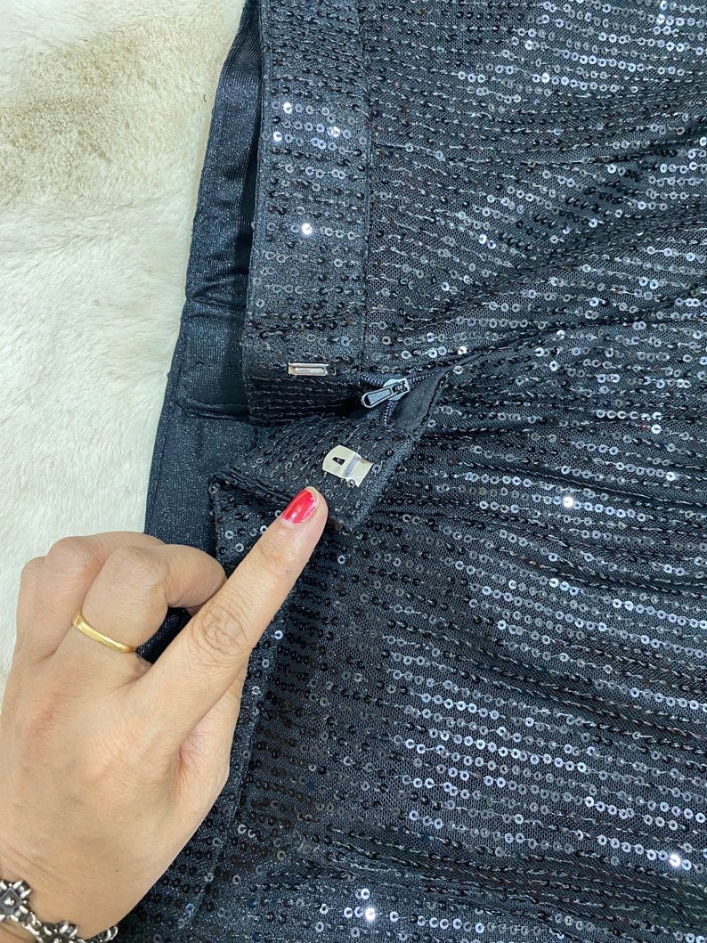Black Sequins Coat Pant Suit Women's Tailored Sparkle Blazer and Trousers Set