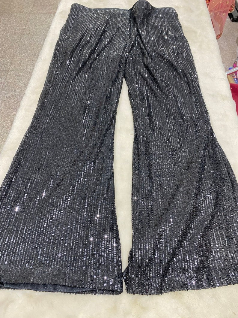 Black Sequins Coat Pant Suit Women's Tailored Sparkle Blazer and Trousers Set