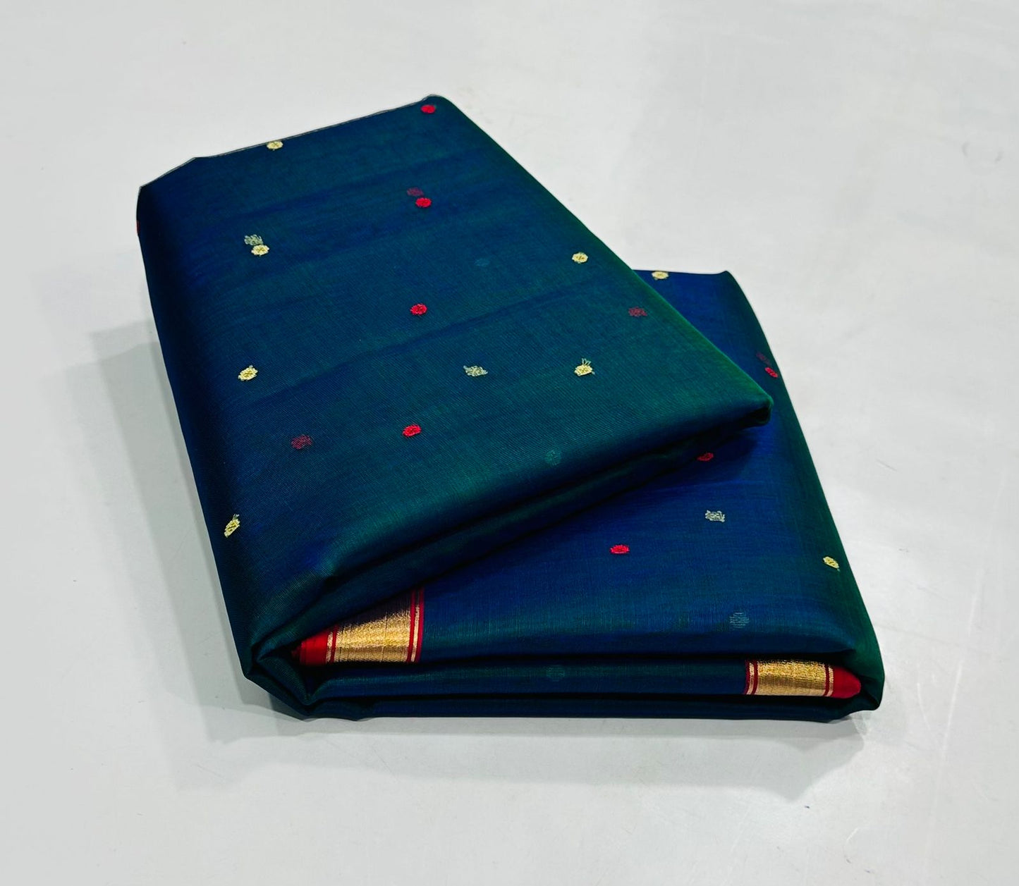 Peacock blue katan silk saree with blouse