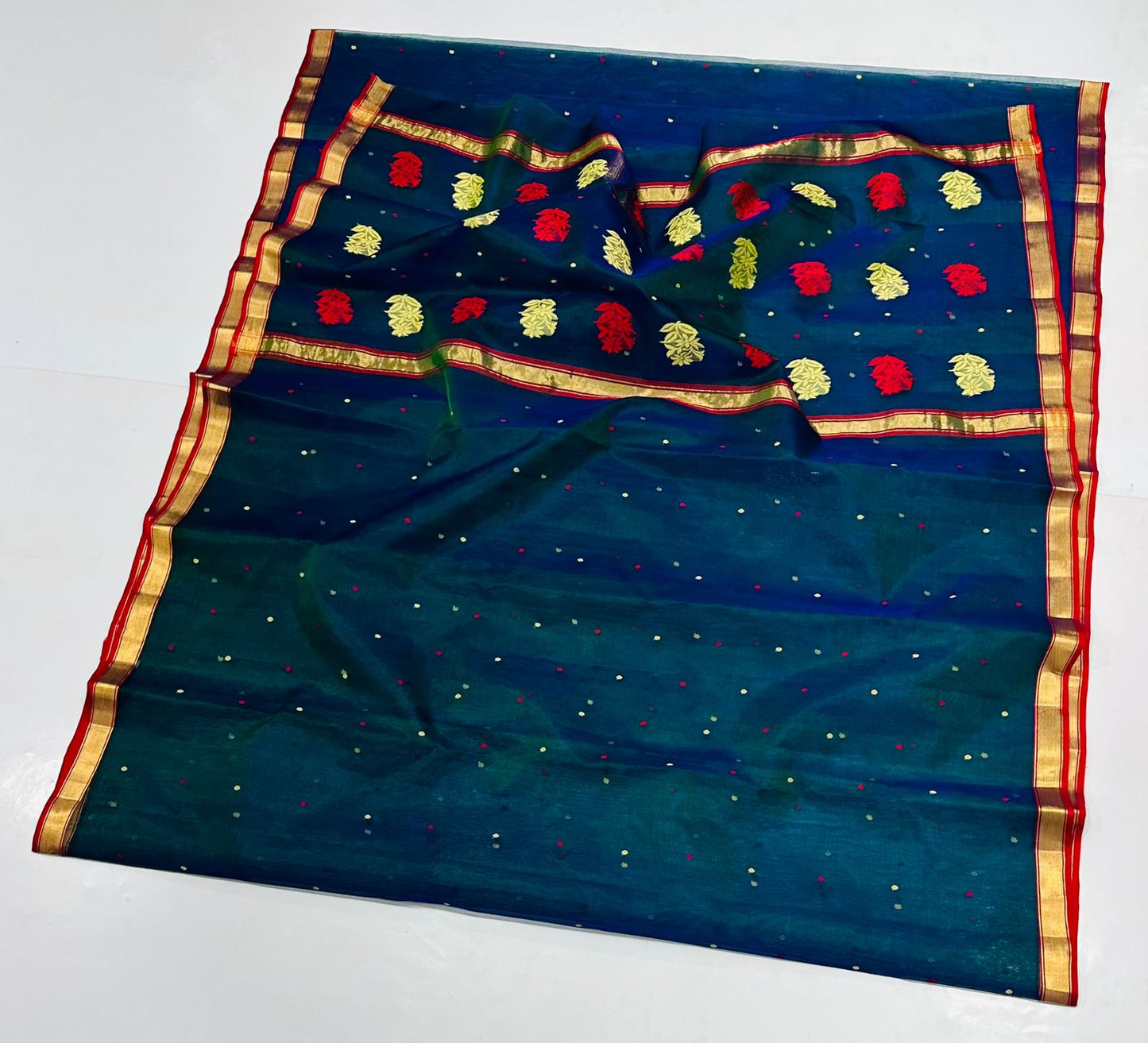 Peacock blue katan silk saree with blouse