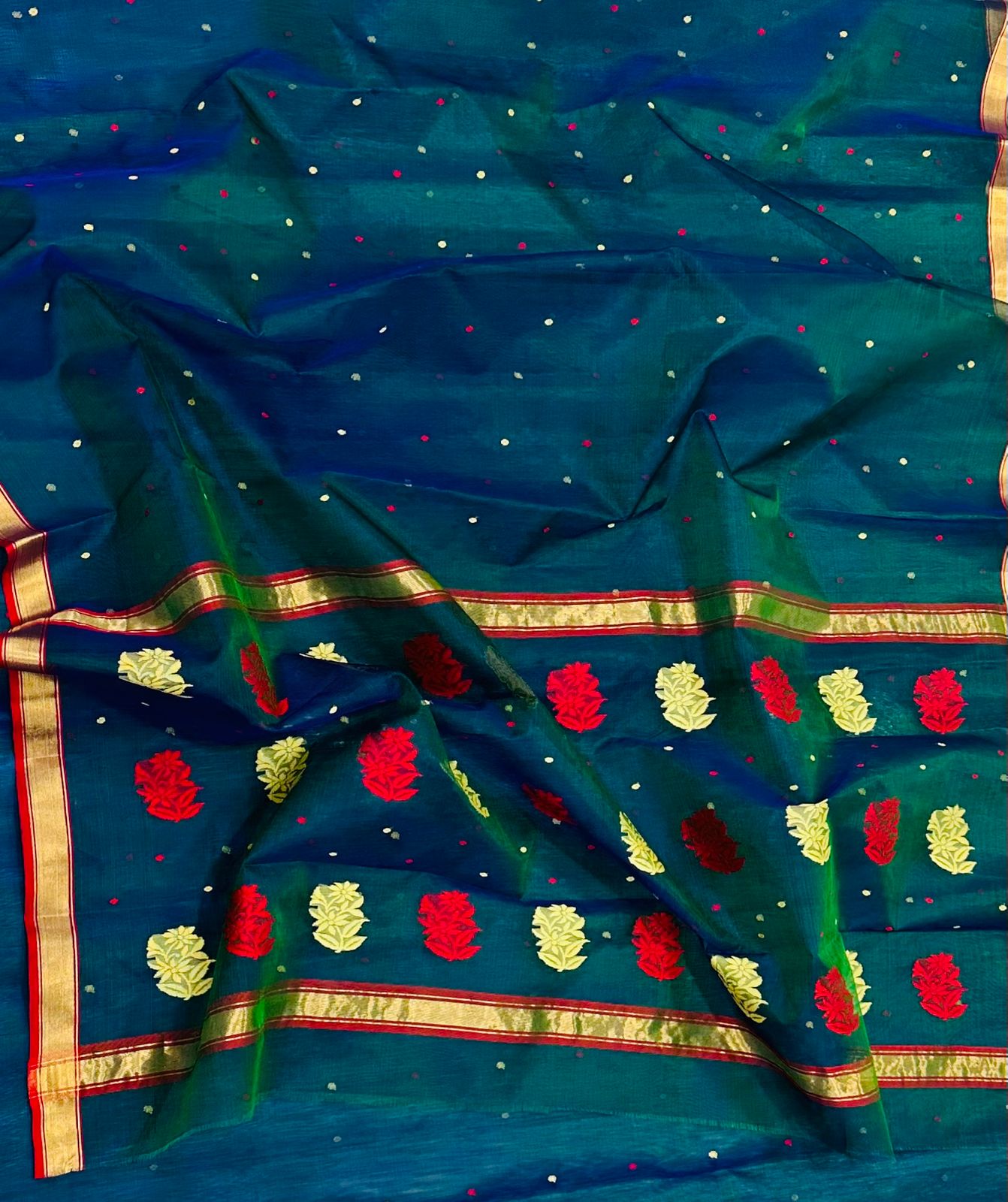 Peacock blue katan silk saree with blouse