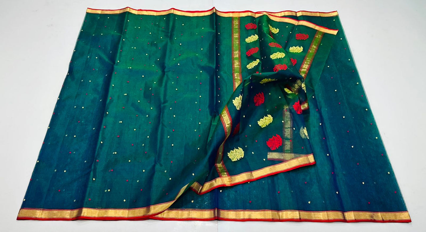 Peacock blue katan silk saree with blouse