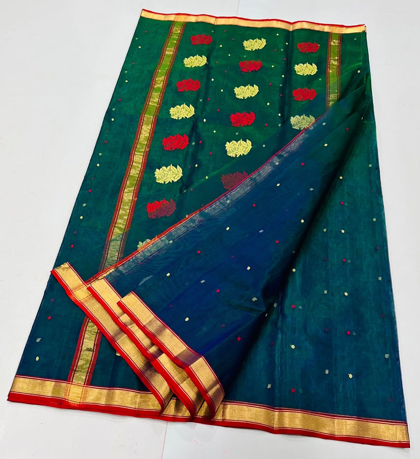 Peacock blue katan silk saree with blouse