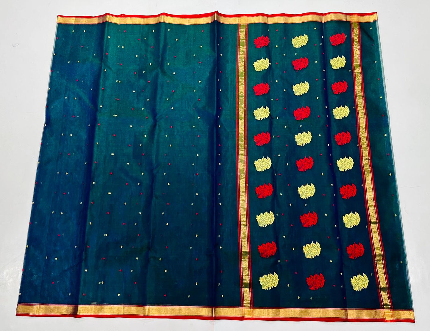 Peacock blue katan silk saree with blouse