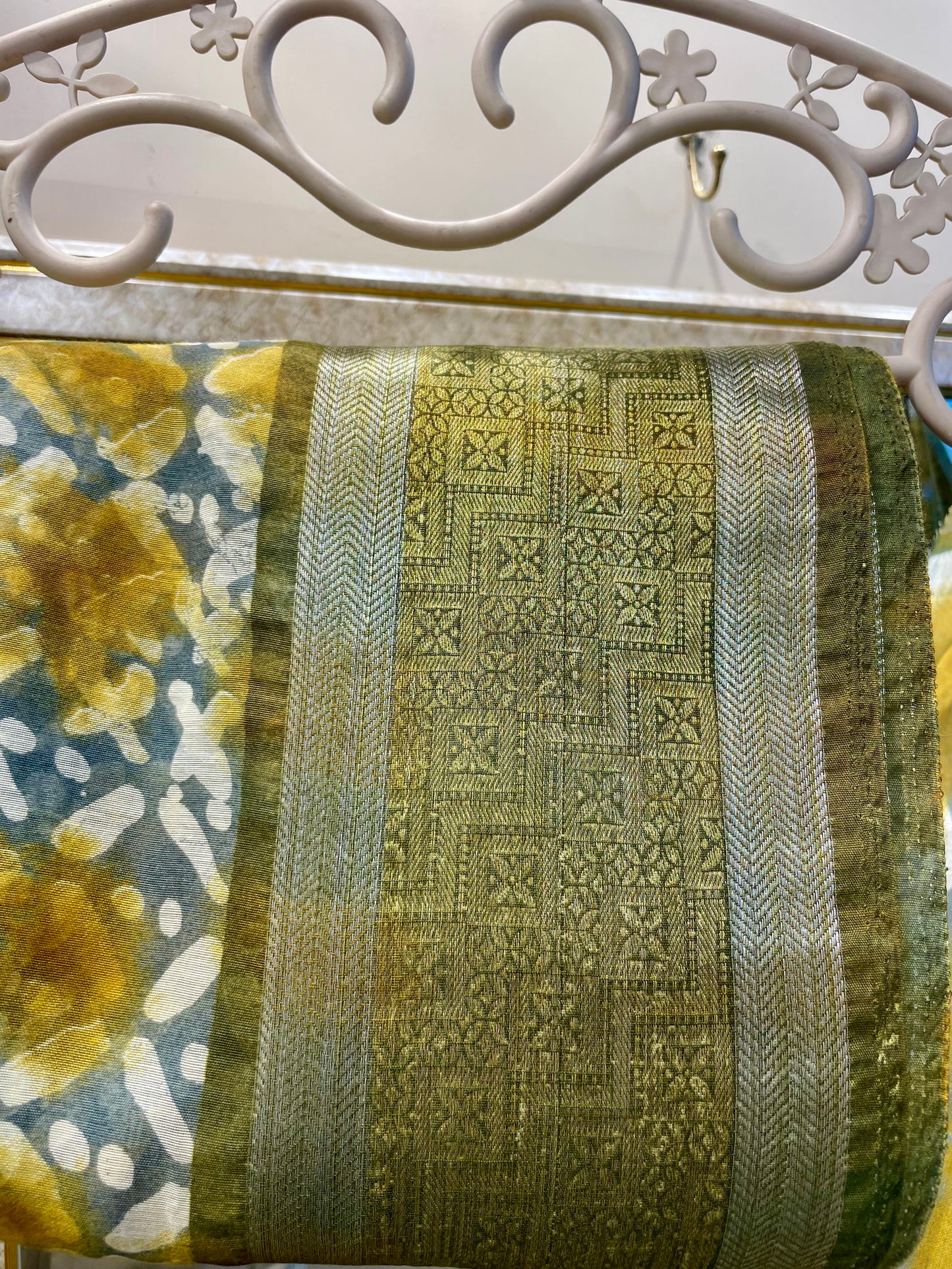 Cotton linen saree for women yellow with grey color