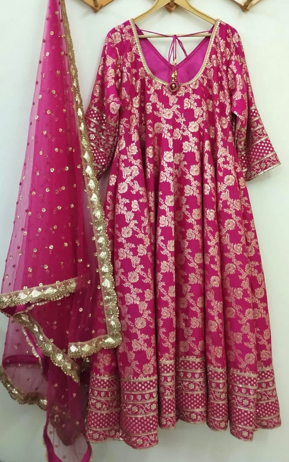 Designer Anarkali Gown Party Wear Pink Wedding Suit for women Custom Stitched