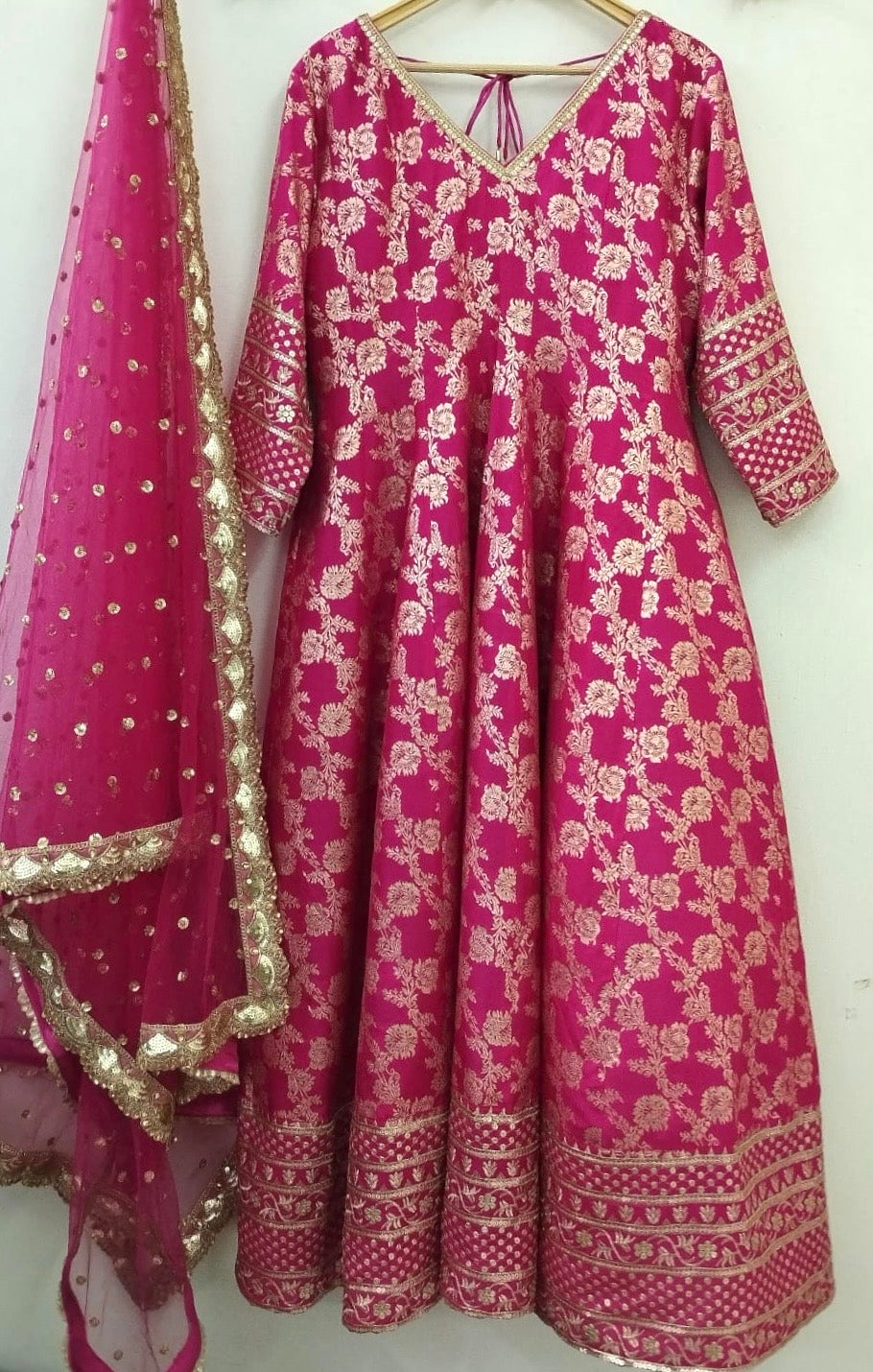 Designer Anarkali Gown Party Wear Pink Wedding Suit for women Custom Stitched