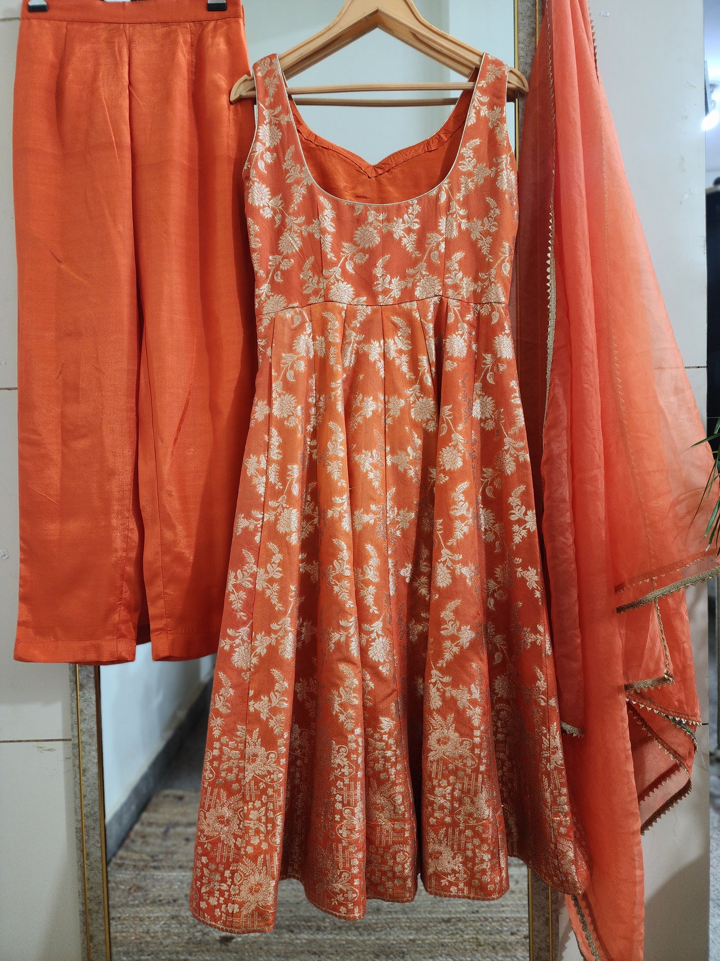 Orange Embroidered Anarkali Salwar Kameez with Organza Dupatta