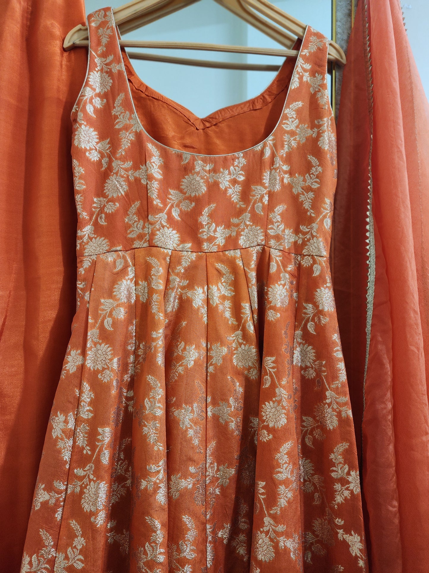 Orange Embroidered Anarkali Salwar Kameez with Organza Dupatta