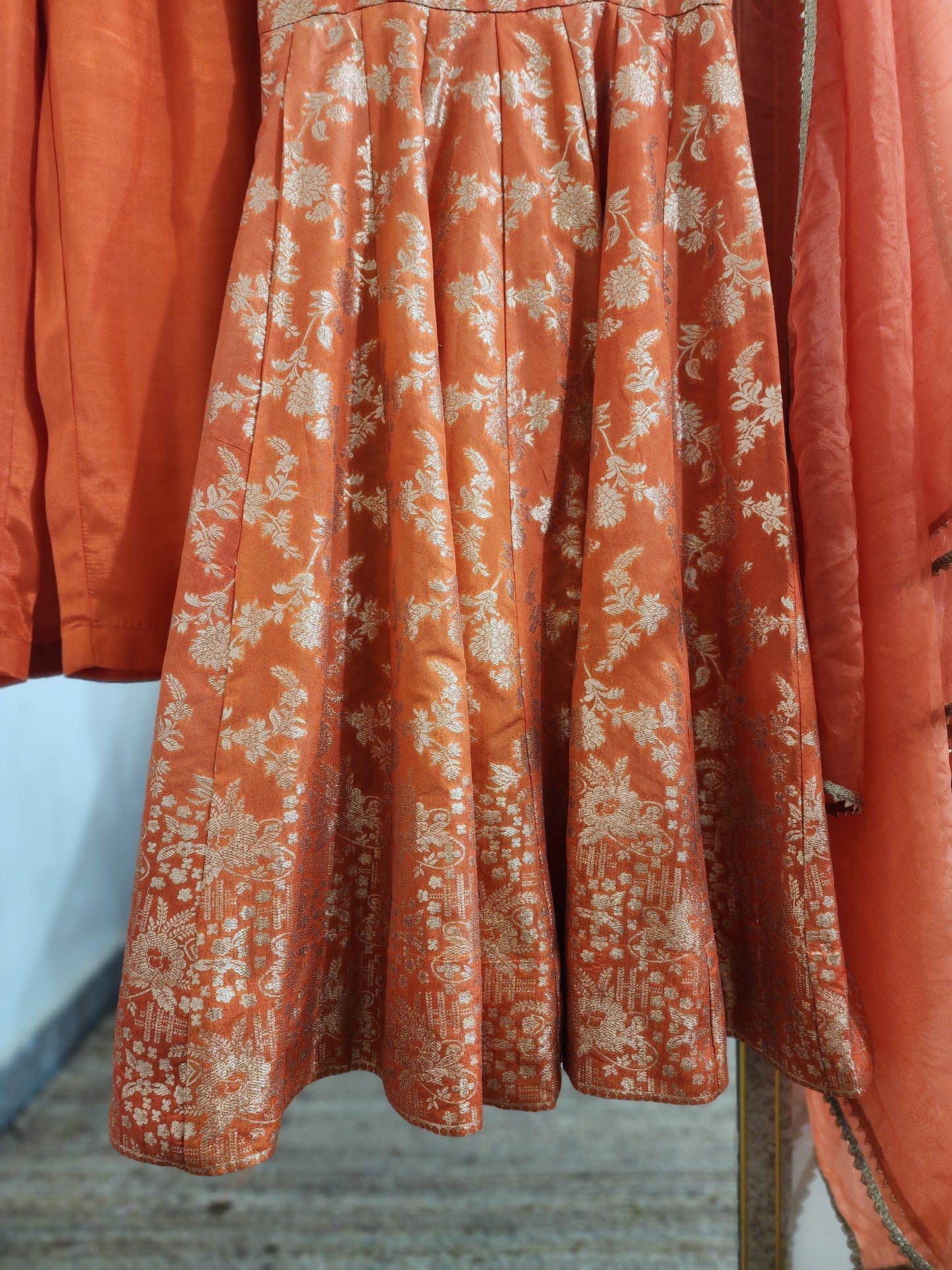 Orange Embroidered Anarkali Salwar Kameez with Organza Dupatta