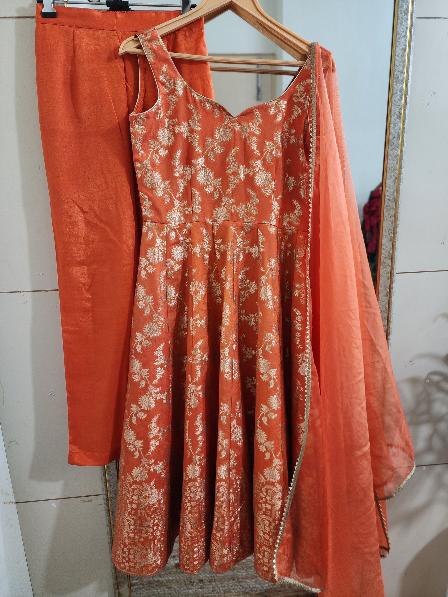 Orange Embroidered Anarkali Salwar Kameez with Organza Dupatta