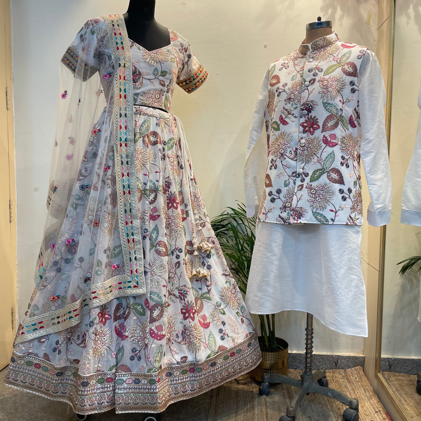 Couple dress lehenga with jacket for men