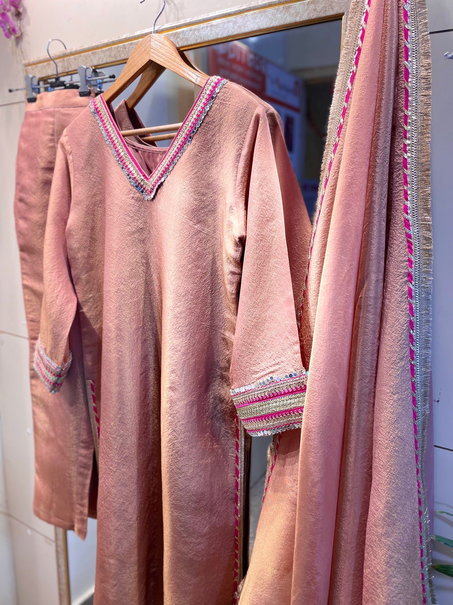 Tissue salwar suit designer Indian outfit custom stitched