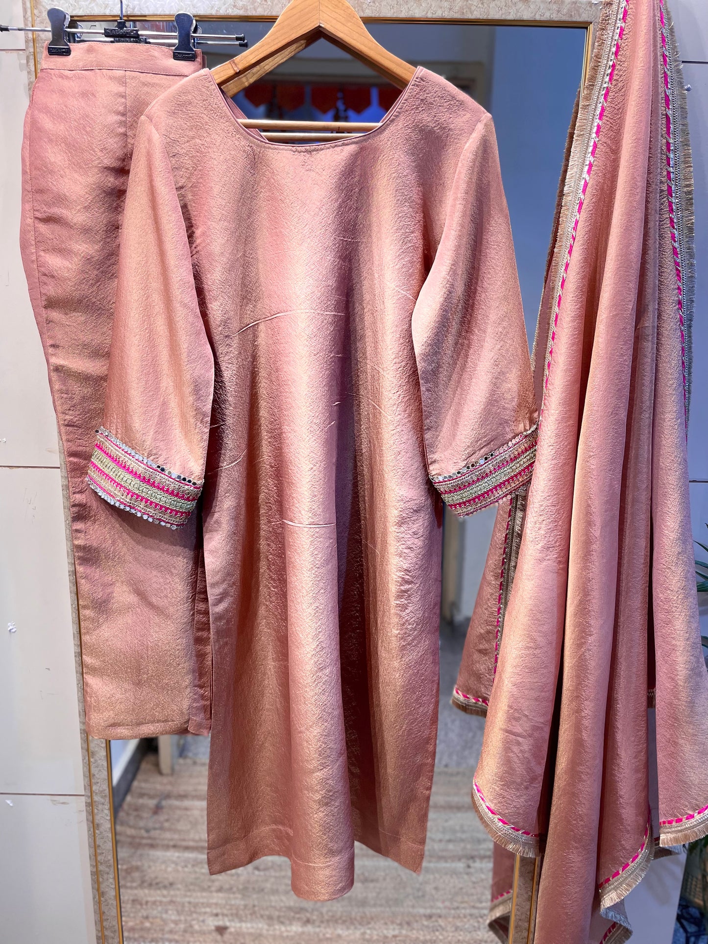 Tissue salwar suit designer Indian outfit custom stitched