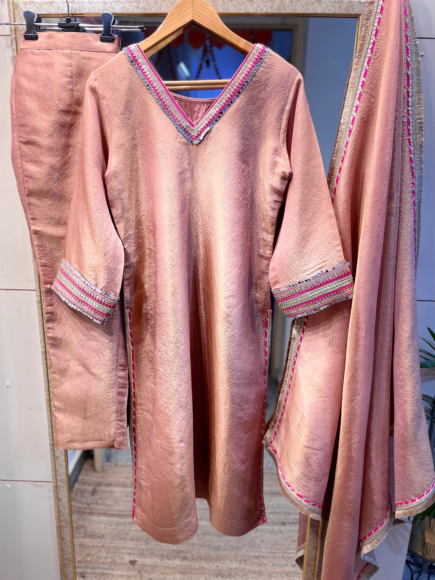 Tissue salwar suit designer Indian outfit custom stitched