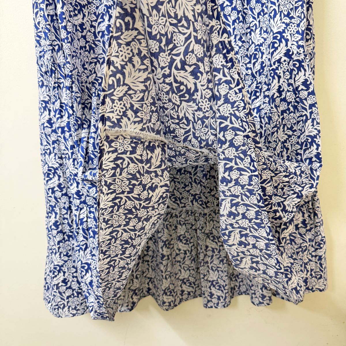 Blue & White Block Print Tiered Maxi Skirt