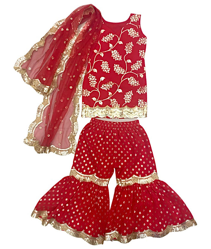 Girl Kids Red Sharara Dress