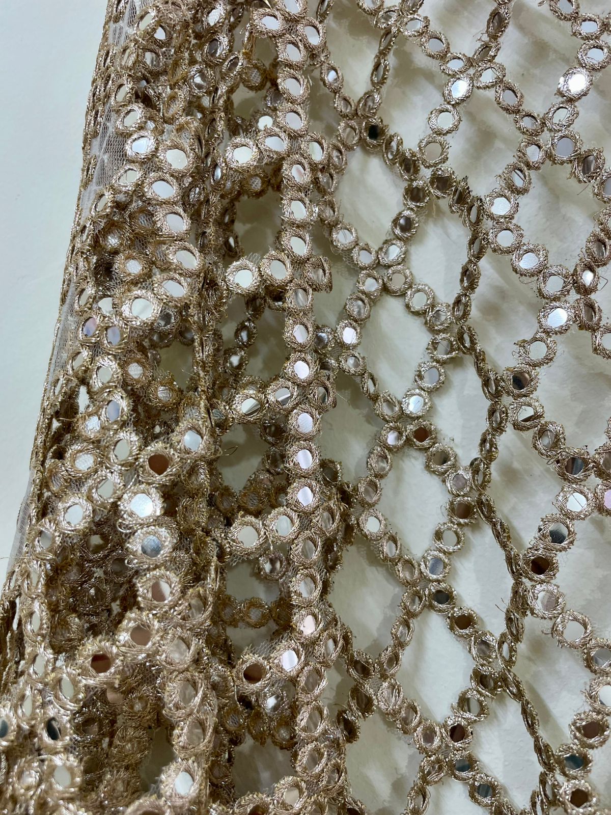 Posheeda Designer Net Dupatta – Golden Mirror & Sequin Work