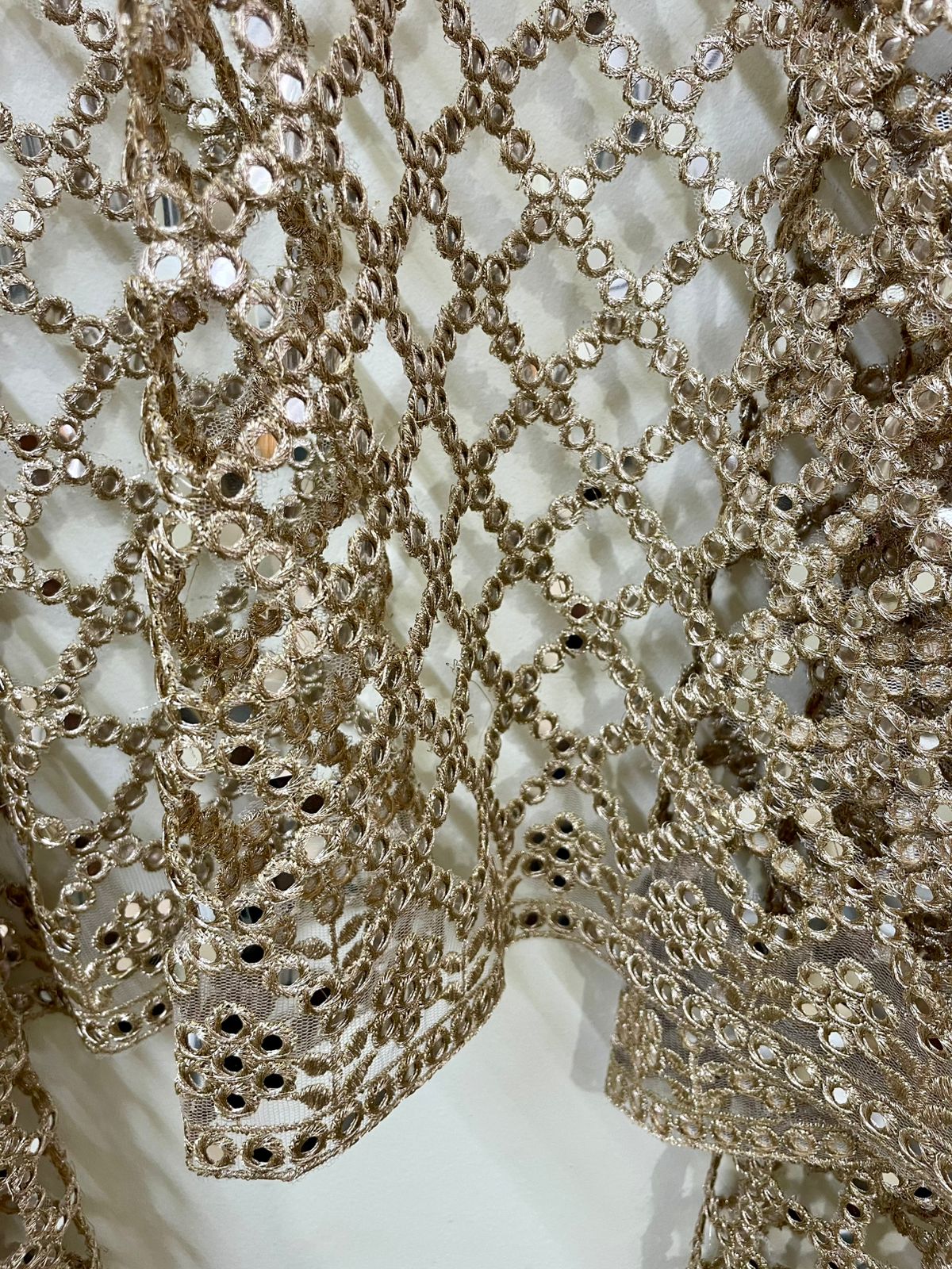 Posheeda Designer Net Dupatta – Golden Mirror & Sequin Work