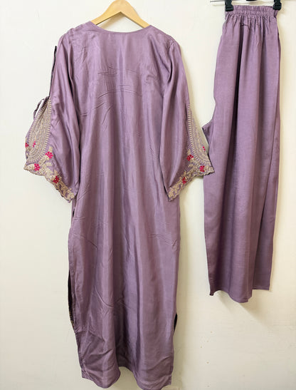 Mauve Kaftan Style Muslin Outfit with Potli Bag | Ethnic Wear | Sizes 40–46