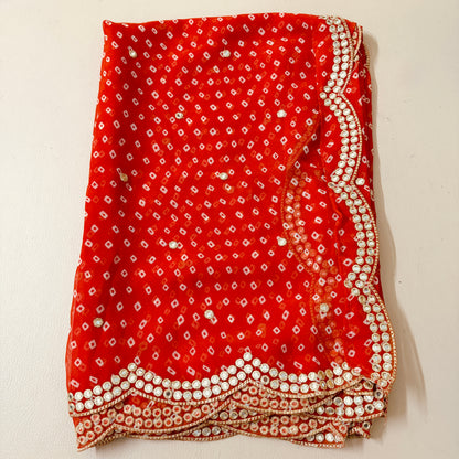 Bandhani Georgette Dupatta with Foil Mirror Embroidery