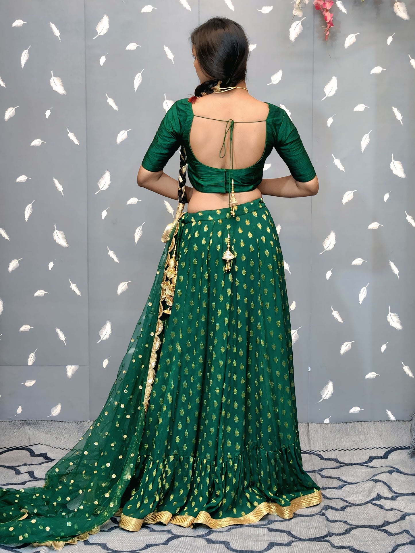 Indian Designer Green Embroidered Lehenga Choli Dupatta