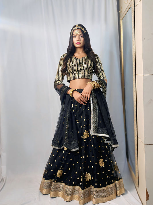 Luxury Golden Black Lehenga With detailed Craftsmanship
