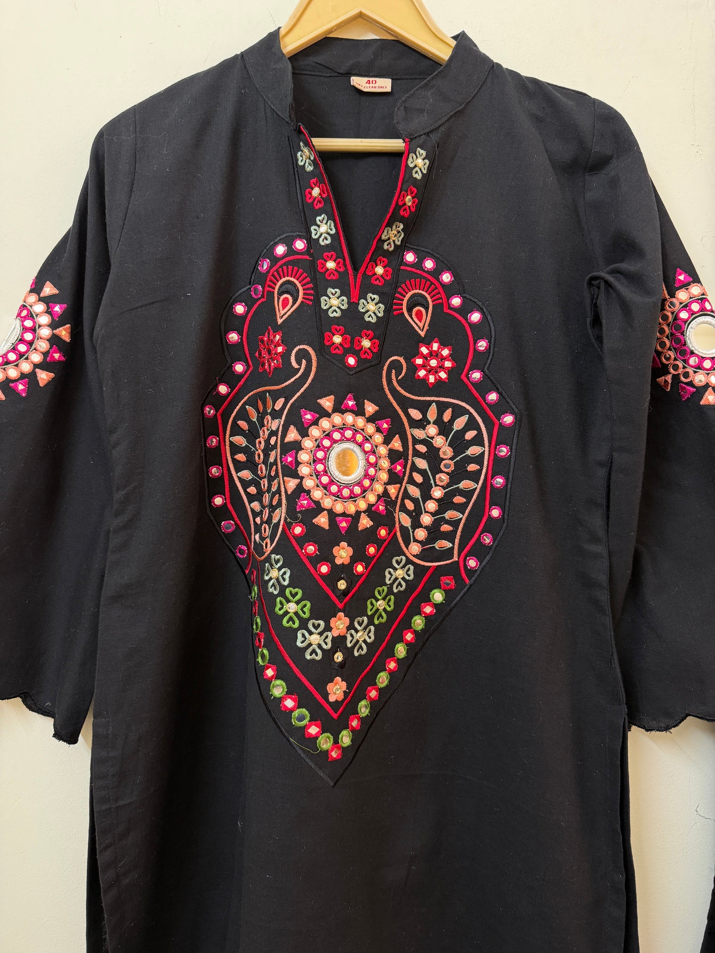 Black Embroidered Kurta with Palazzo | Mirror Work | Ethnic Wear | Sizes 40–46