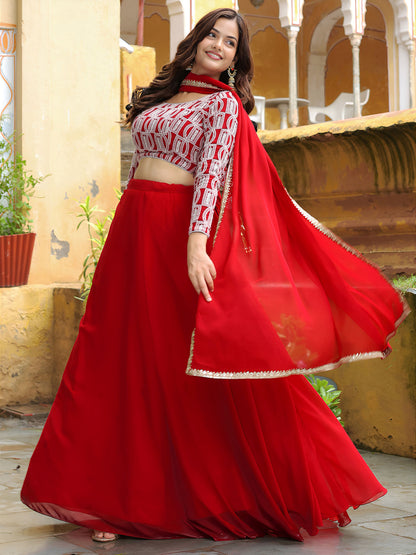Elegant Red Lehenga with Embroidered Blouse & Dupatta