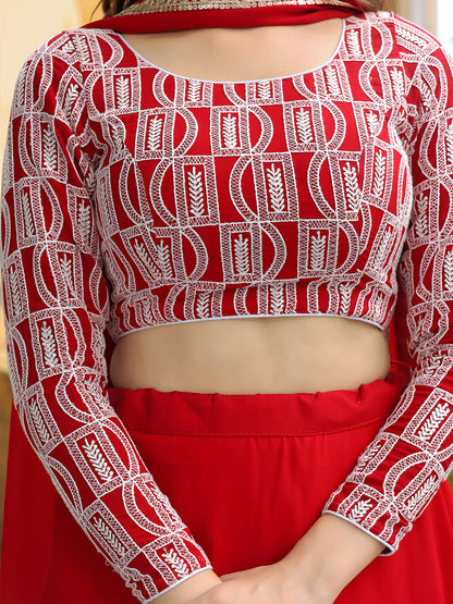 Elegant Red Lehenga with Embroidered Blouse & Dupatta