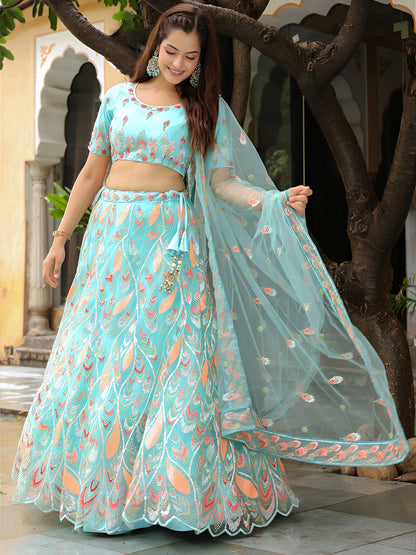 Sky Blue Embroidered Lehenga Set