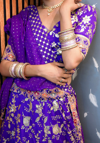 Purple designer lehenga choli custom made with embroidered georgette