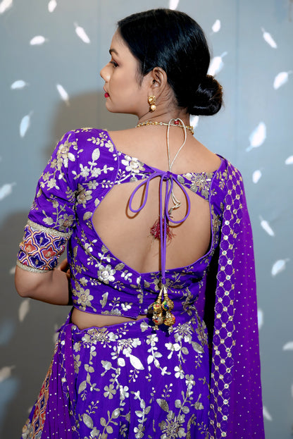 Purple designer lehenga choli custom made with embroidered georgette