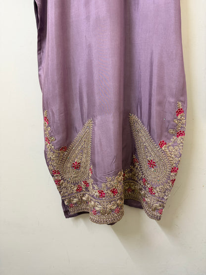 Mauve Kaftan Style Muslin Outfit with Potli Bag | Ethnic Wear | Sizes 40–46
