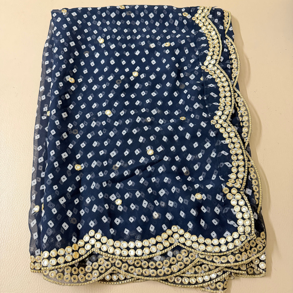Bandhani Georgette Dupatta with Foil Mirror Embroidery