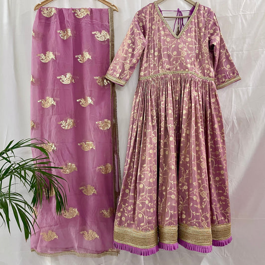 Purple tissue silk anarkali salwar kameez suit for women