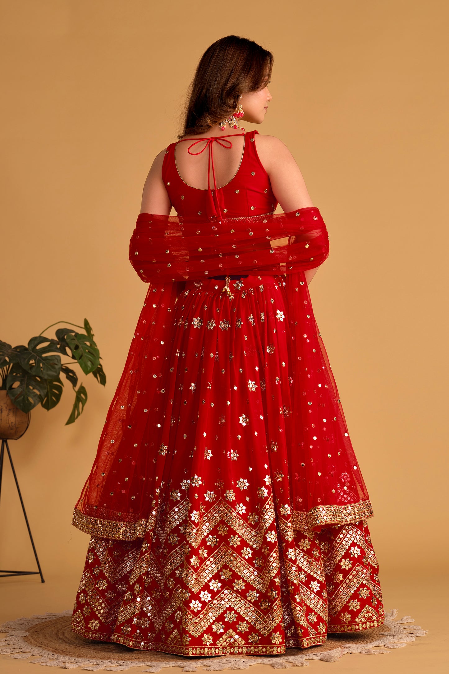 Elegant Red Sequin & Mirror Work Lehenga Choli