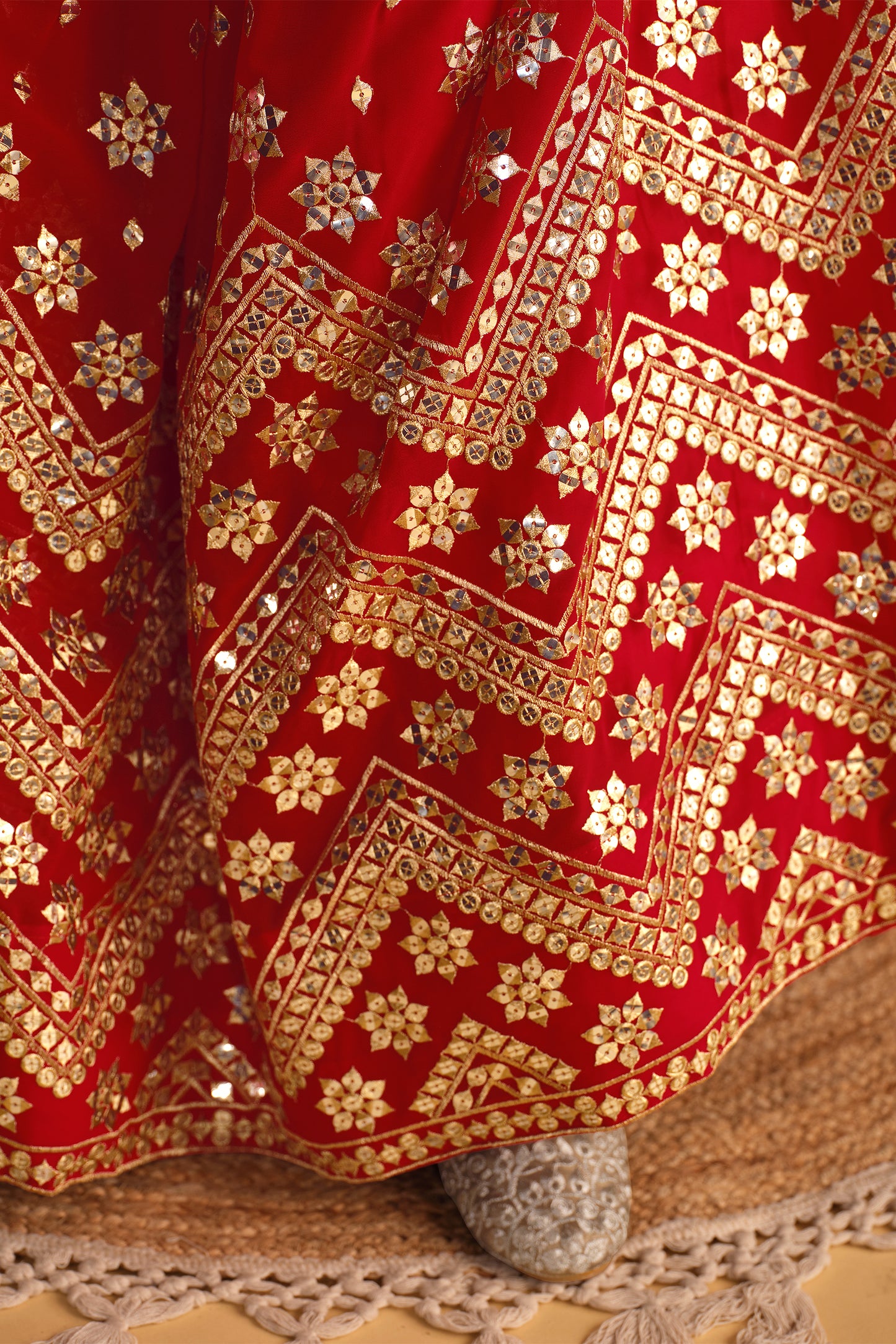 Elegant Red Sequin & Mirror Work Lehenga Choli