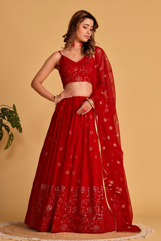 Dazzling Red Designer Lehenga