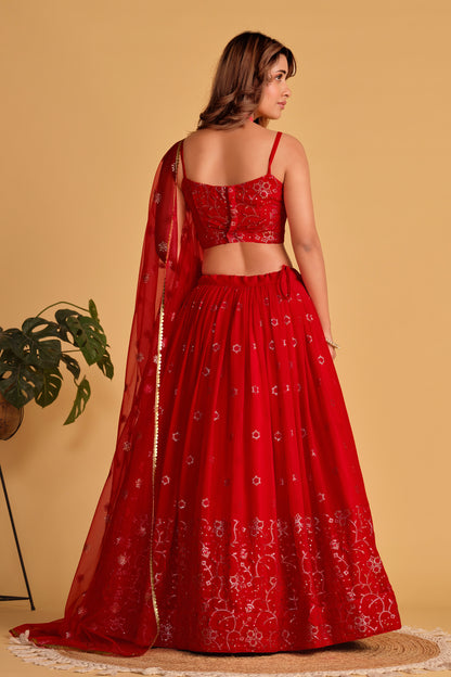 Dazzling Red Designer Lehenga