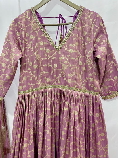 Purple tissue silk anarkali salwar kameez suit for women