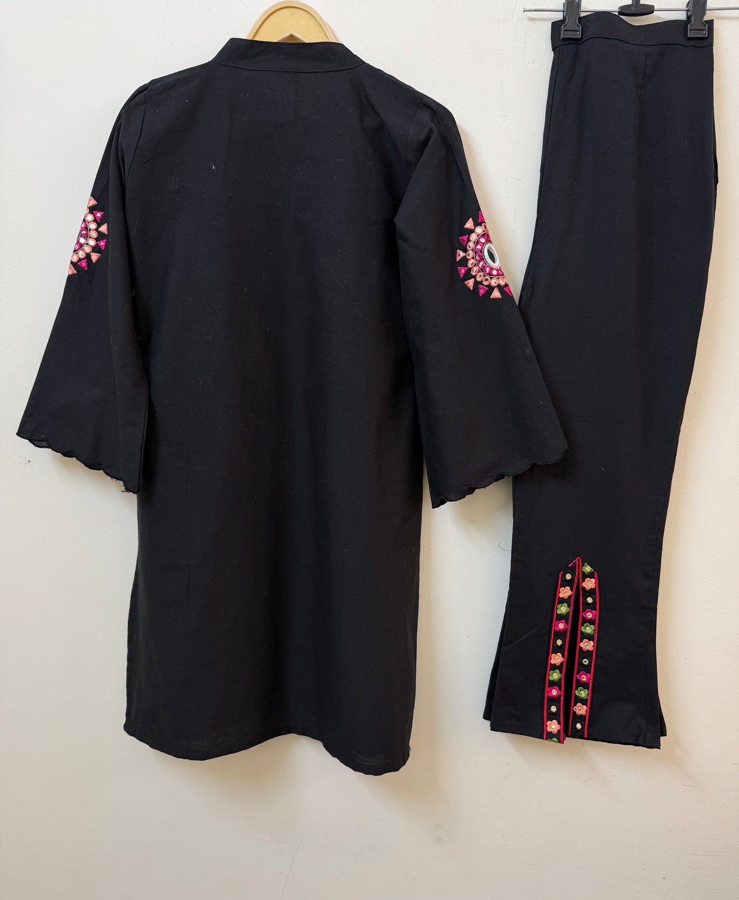 Black Embroidered Kurta with Palazzo | Mirror Work | Ethnic Wear | Sizes 40–46