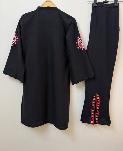 Black Embroidered Kurta with Palazzo | Mirror Work | Ethnic Wear | Sizes 40–46