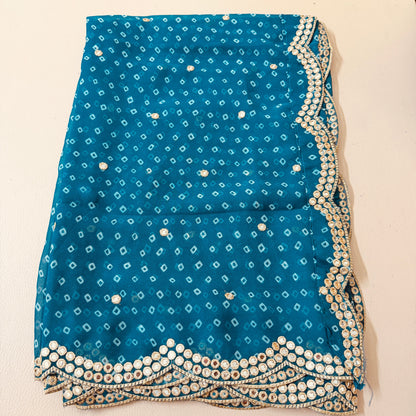 Bandhani Georgette Dupatta with Foil Mirror Embroidery