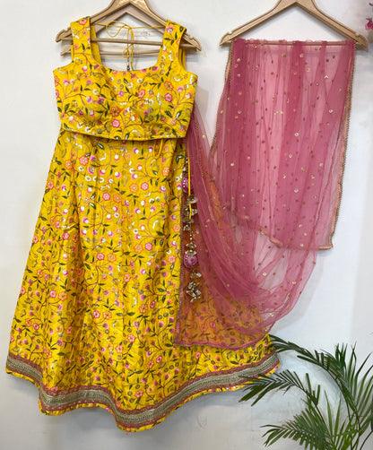 Lehenga for Haldi Function Indian Ethnic Embroidered Yellow Outfit